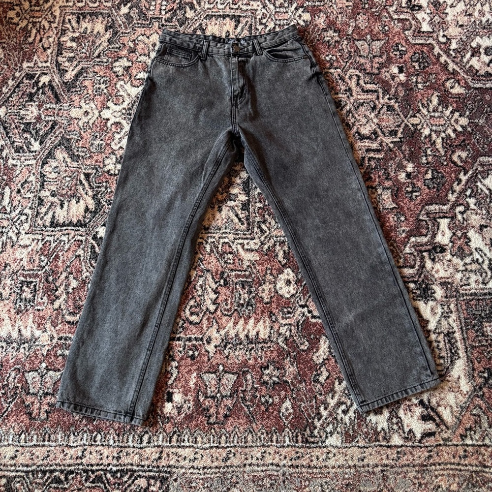 Nasty Gal straight leg Black acid wash jeans size 10